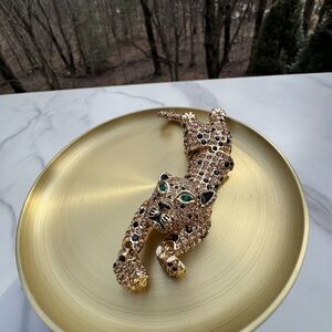 Elegant Gold Panther Jaguar Brooch Chicos Green Eyes Hinged Body